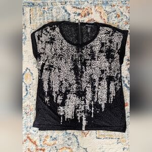 Kenneth Cole Stylish Black and Silver Women's Top Size S